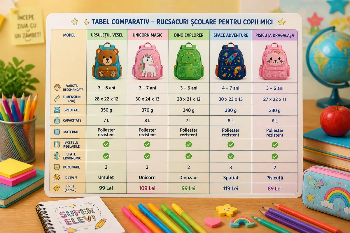 caracteristici rucsac școlar copii comparație