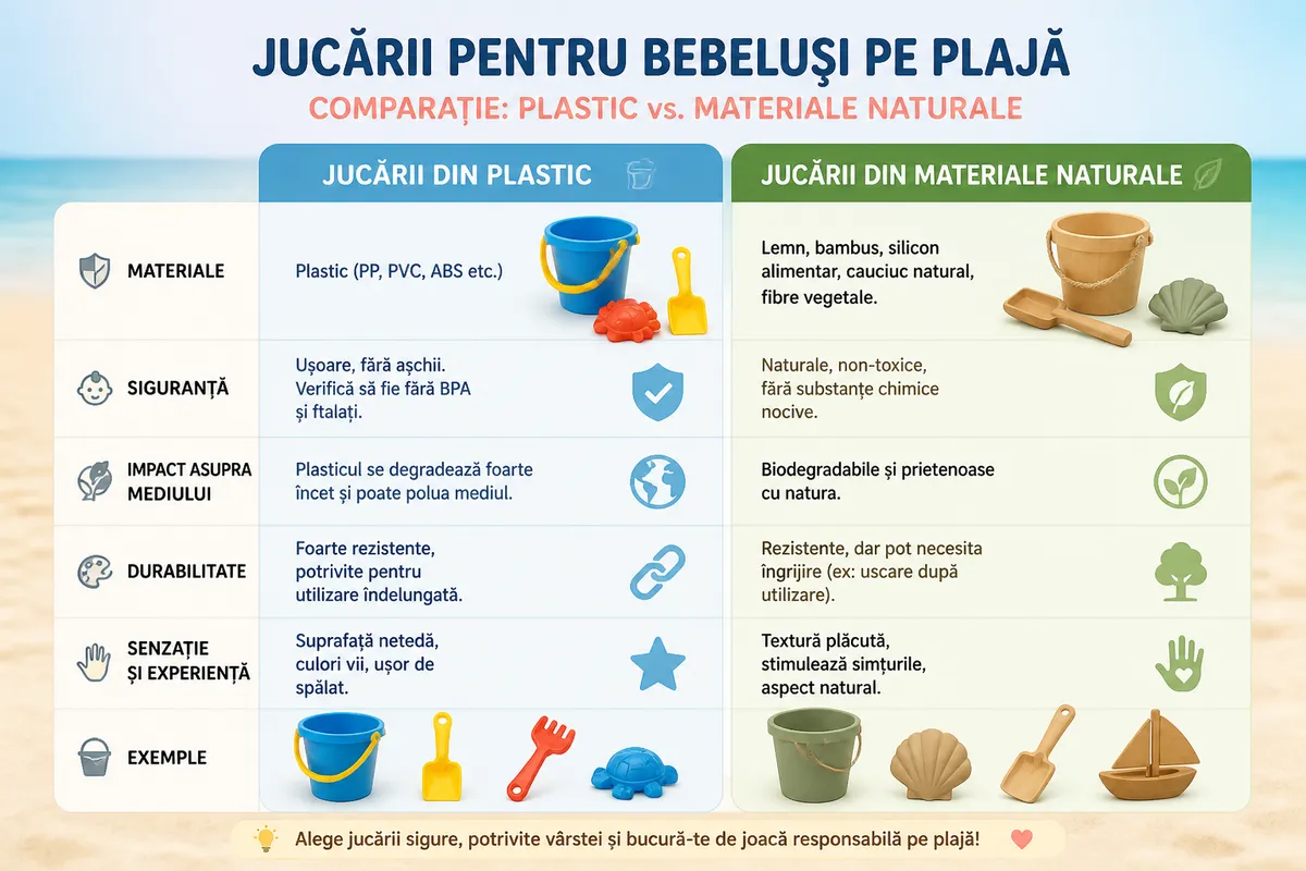 comparație jucării plajă plastic materiale naturale bebeluși