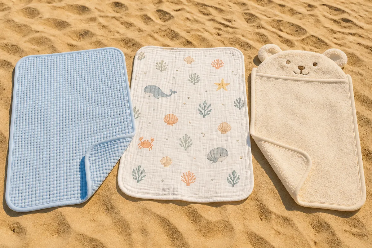 comparație materiale păturici plajă bebeluși