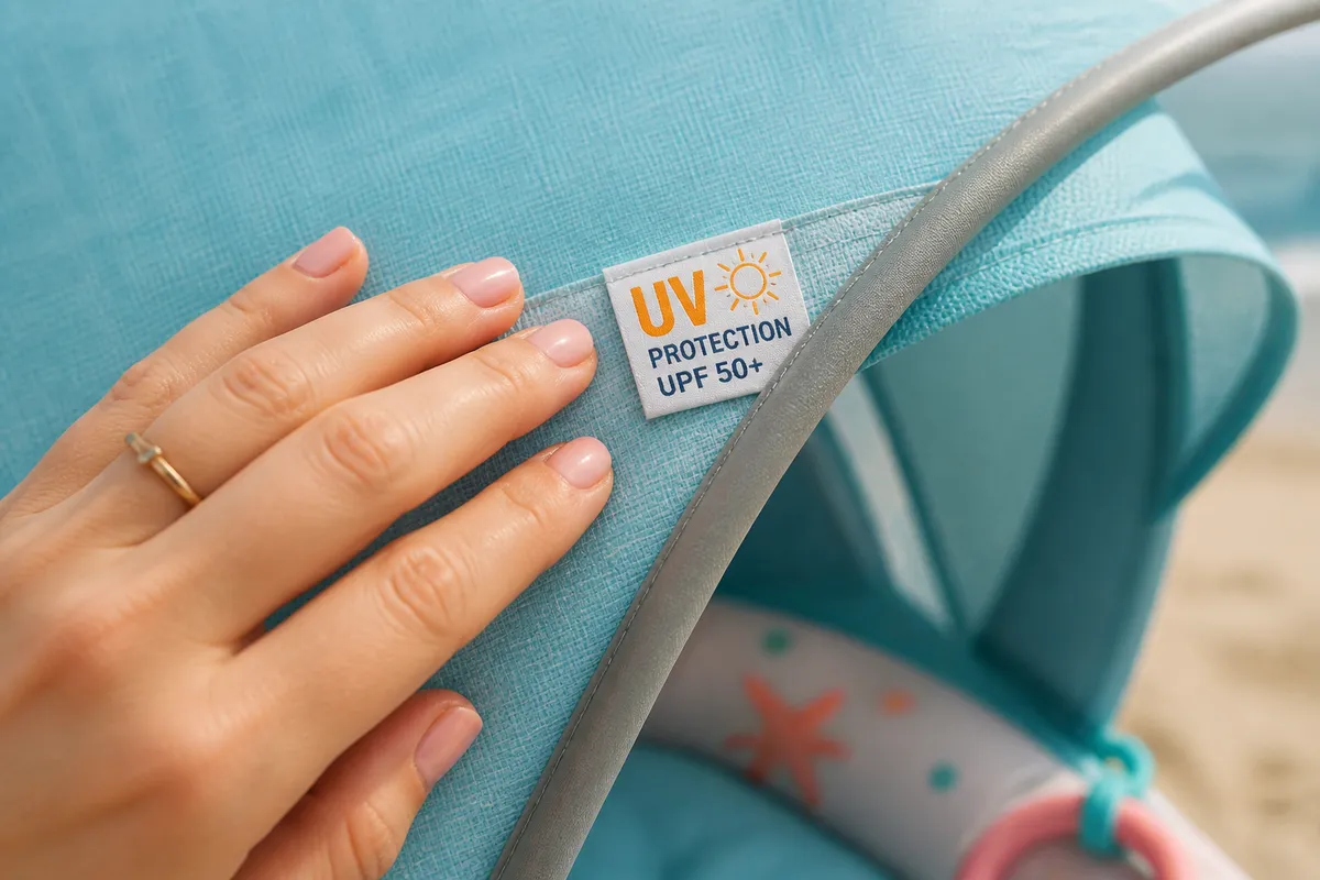protecție UV pătuț plajă bebeluș material certificat