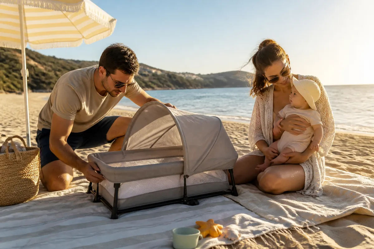 rutină plajă bebeluș pătuț vacanță familie