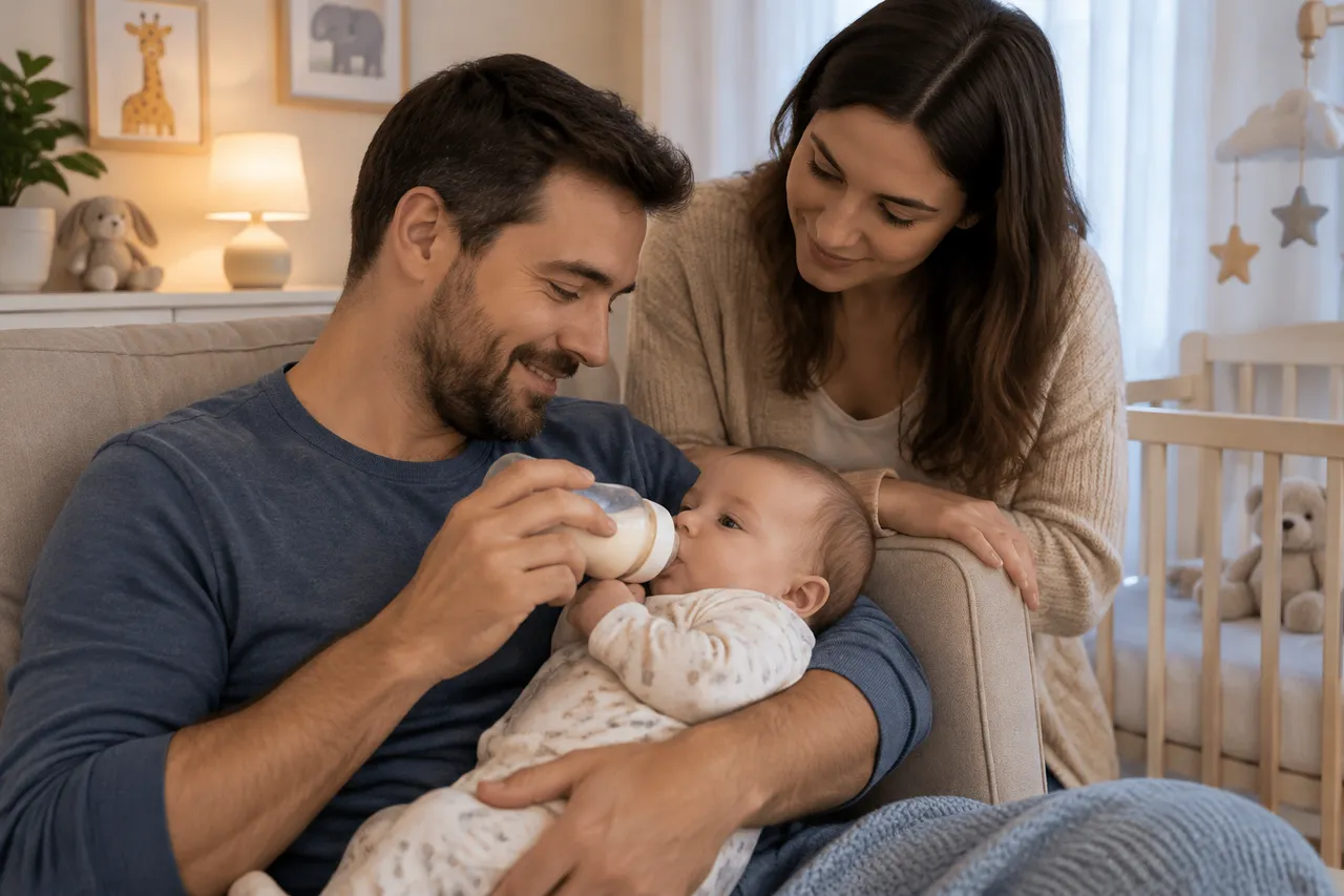 familie care practică alăptarea combinată cu mese de formulă