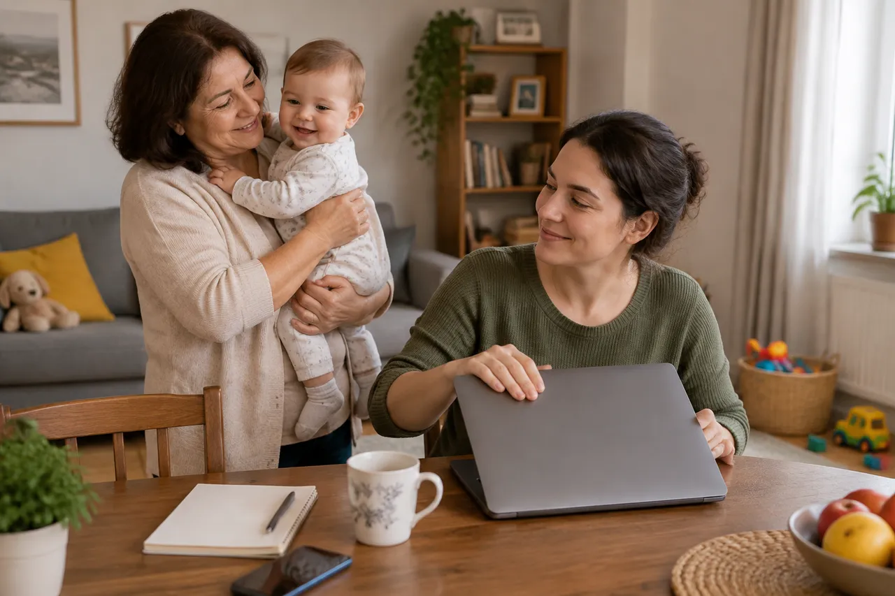 sprijin pentru mama care lucrează de acasă cu copil mic