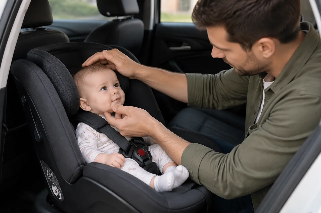 verificarea poziției bebelușului în scaunul auto